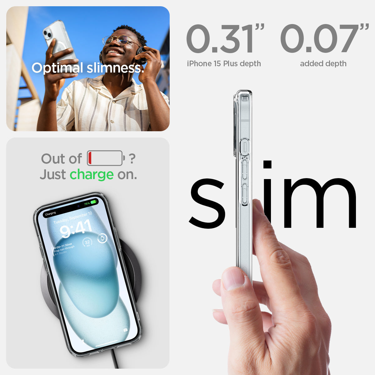 ACS06660 - iPhone 15 Plus Case Ultra Hybrid (MagFit) in white showing the slim feature