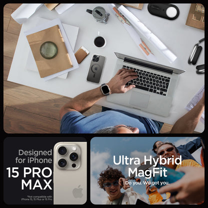 ACS06578 - iPhone 15 Pro Max Case Ultra Hybrid (MagFit) in carbon fiber designed for iPhone 15 pro max. ultra hybrid magfit. do you. we got you.