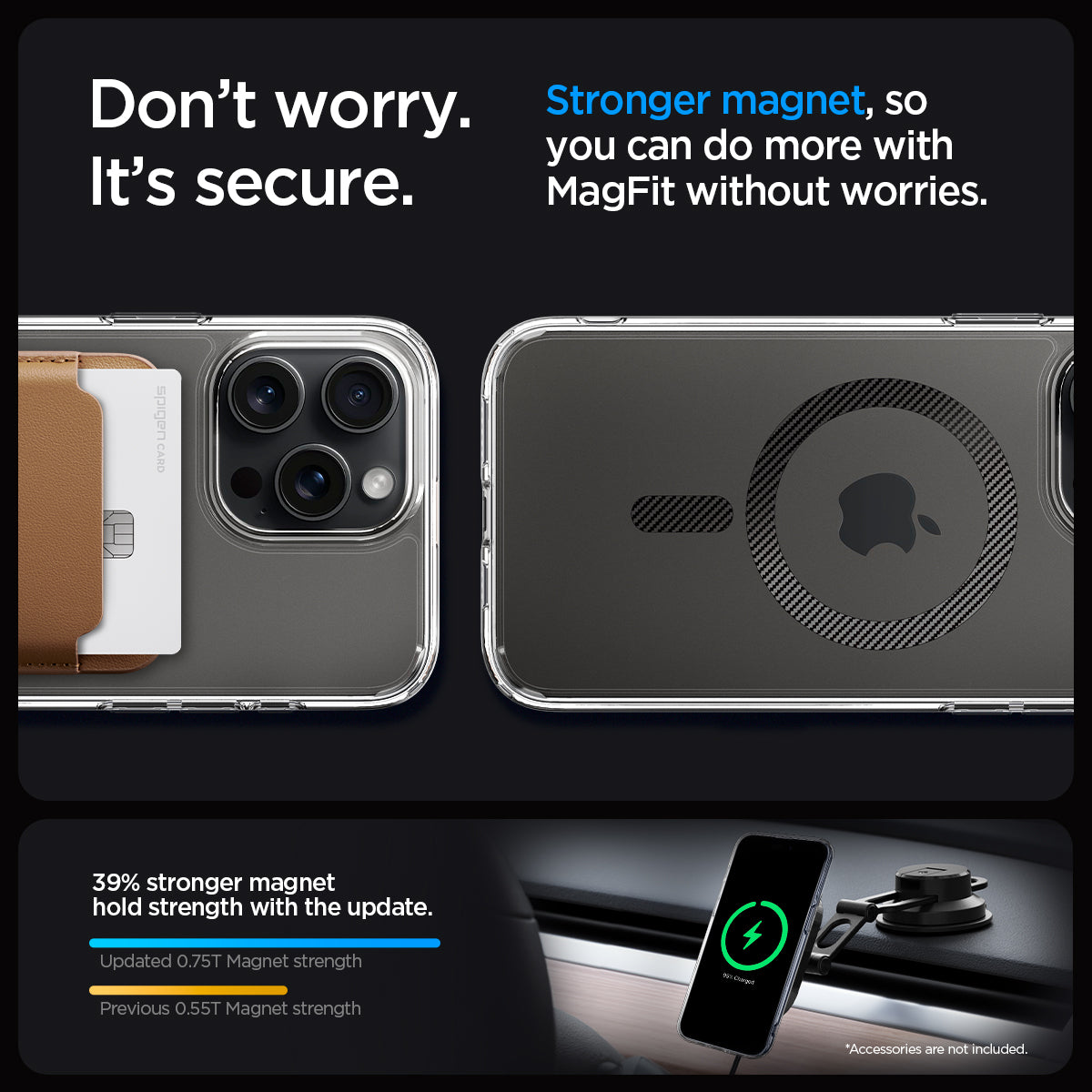 ACS06578 - iPhone 15 Pro Max Case Ultra Hybrid (MagFit) in carbon fiber don't worry. It's secure. stronger magnet, so you can do more with magfit without worries.