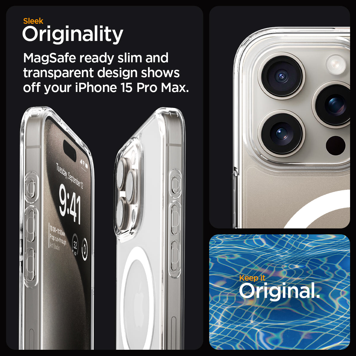 ACS06576 - iPhone 15 Pro Max Case Ultra Hybrid (MagFit) in crystal clear sleek originality. Magsafe ready slim and transparent design shows off your iPhone 15 pro max. keep it original.