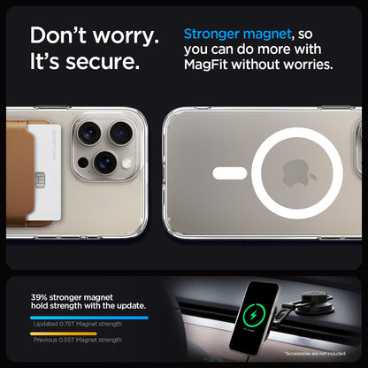 ACS06715 - iPhone 15 Pro Case Ultra Hybrid (MagFit) in white don't worry. It's secure. stronger magnet, so you can do more with magfit without worries.