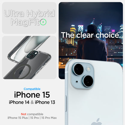 ACS06804 - iPhone 15 Case Ultra Hybrid (MagFit) in graphite showing the compatibility