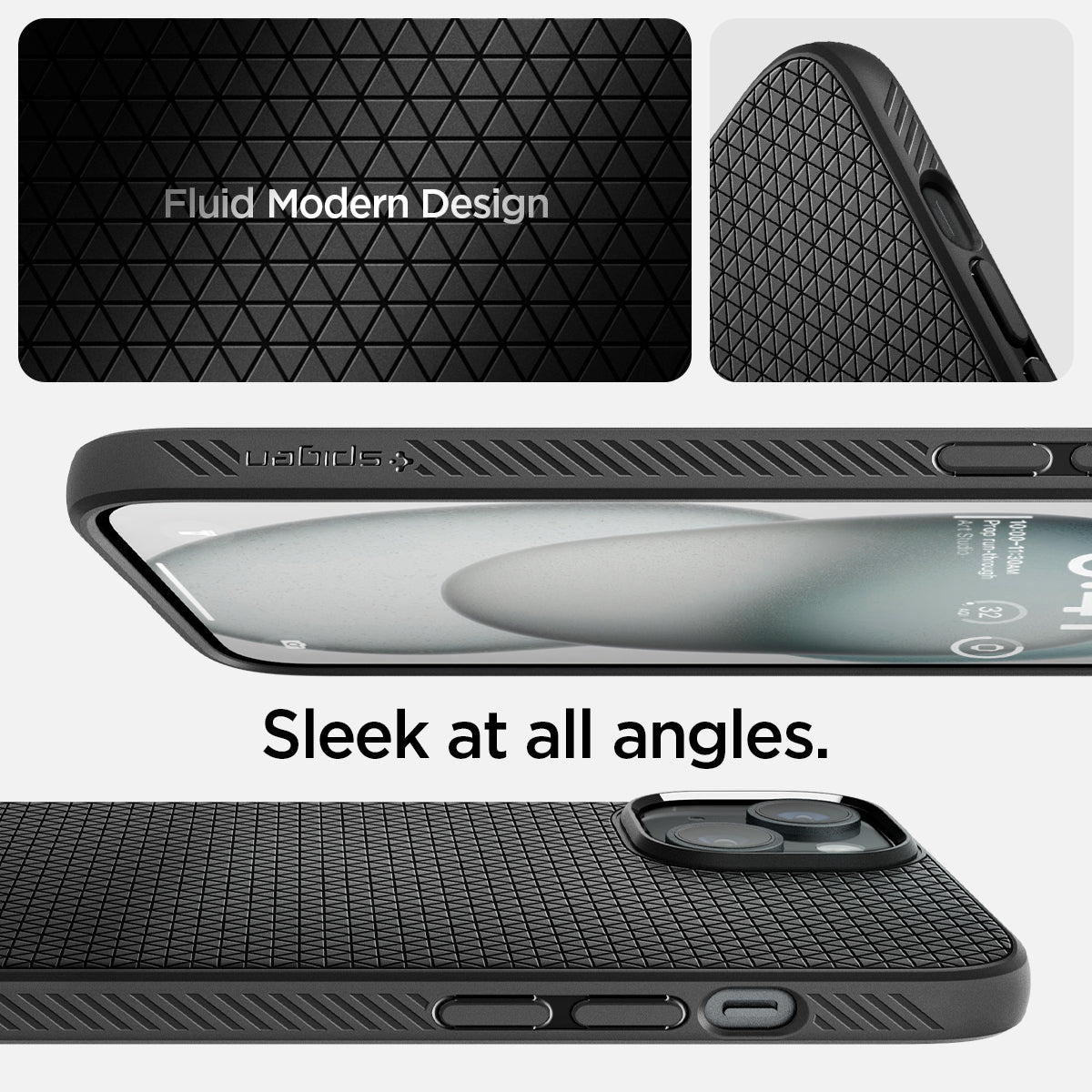 ACS06650 - iPhone 15 Plus Case Liquid Air in matte black fluid modern design. Sleek at all angles