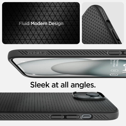 ACS06650 - iPhone 15 Plus Case Liquid Air in matte black fluid modern design. Sleek at all angles
