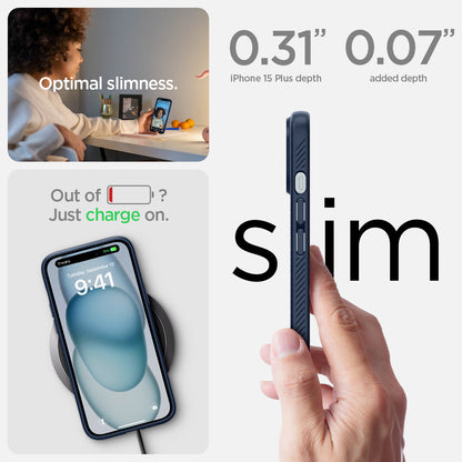 ACS06651 - iPhone 15 Plus Case Liquid Air in navy blue the 0.31" iPhone 16 Plus depth. 0.06" added depth optimal slimness. out of battery? just charge on.