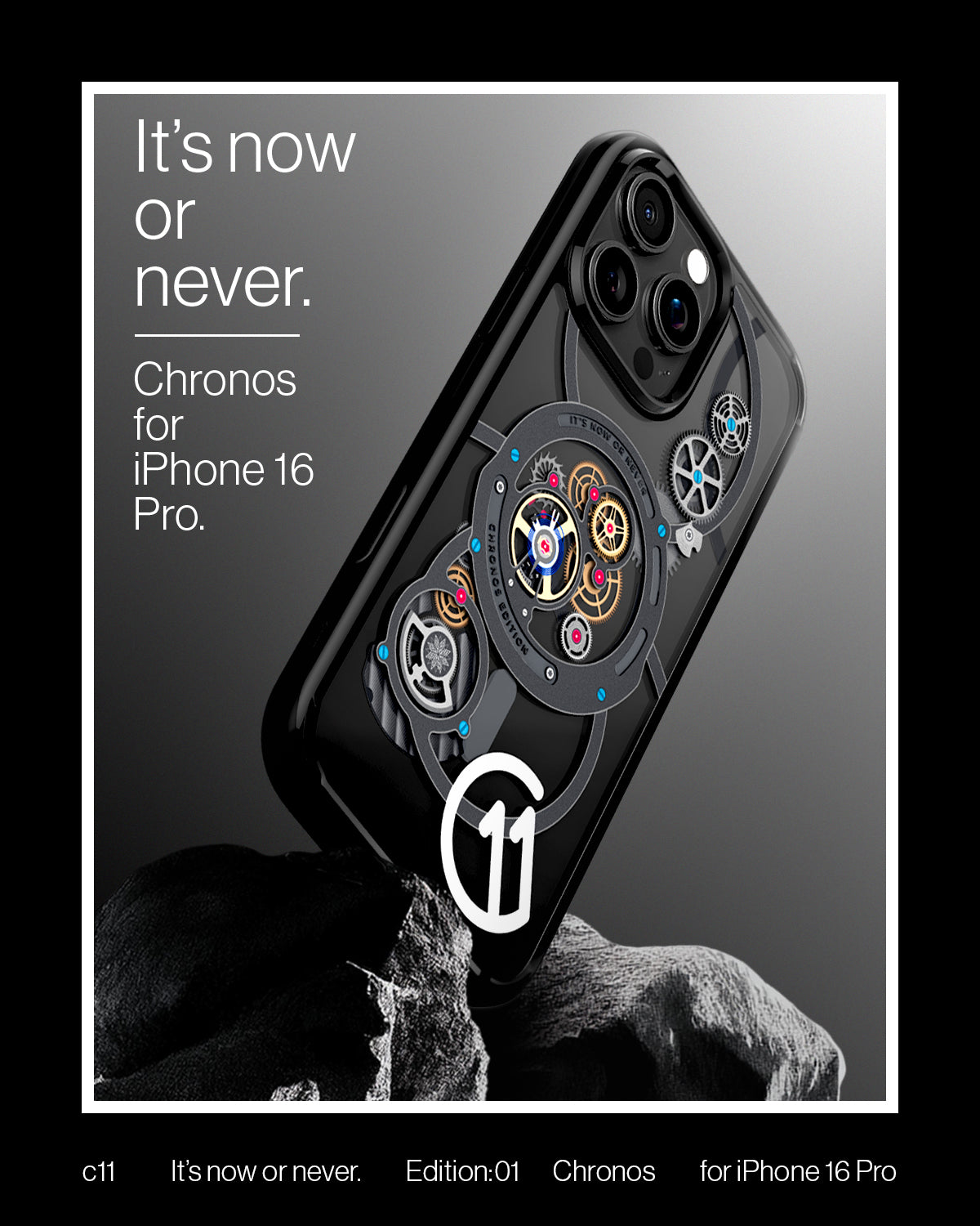 ACS09193 - iPhone 16 Pro Case c11 Series Chronos Edition (MagFit + Camera Control) in Chronos it's now or never magnolia for iPhone 16 Pro.