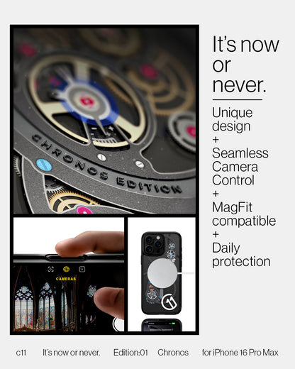 ACS09192 - iPhone 16 Pro Max Case c11 Series Chronos Edition (MagFit + Camera Control) in Chronos it's now or never seamless camera control magfit compatible unique design daily protection.