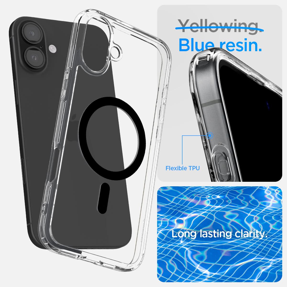 ACS08076 - iPhone 16 Plus Case Ultra Hybrid (MagFit) in Black blue resin. Flexible TPU. long lasting clarity.