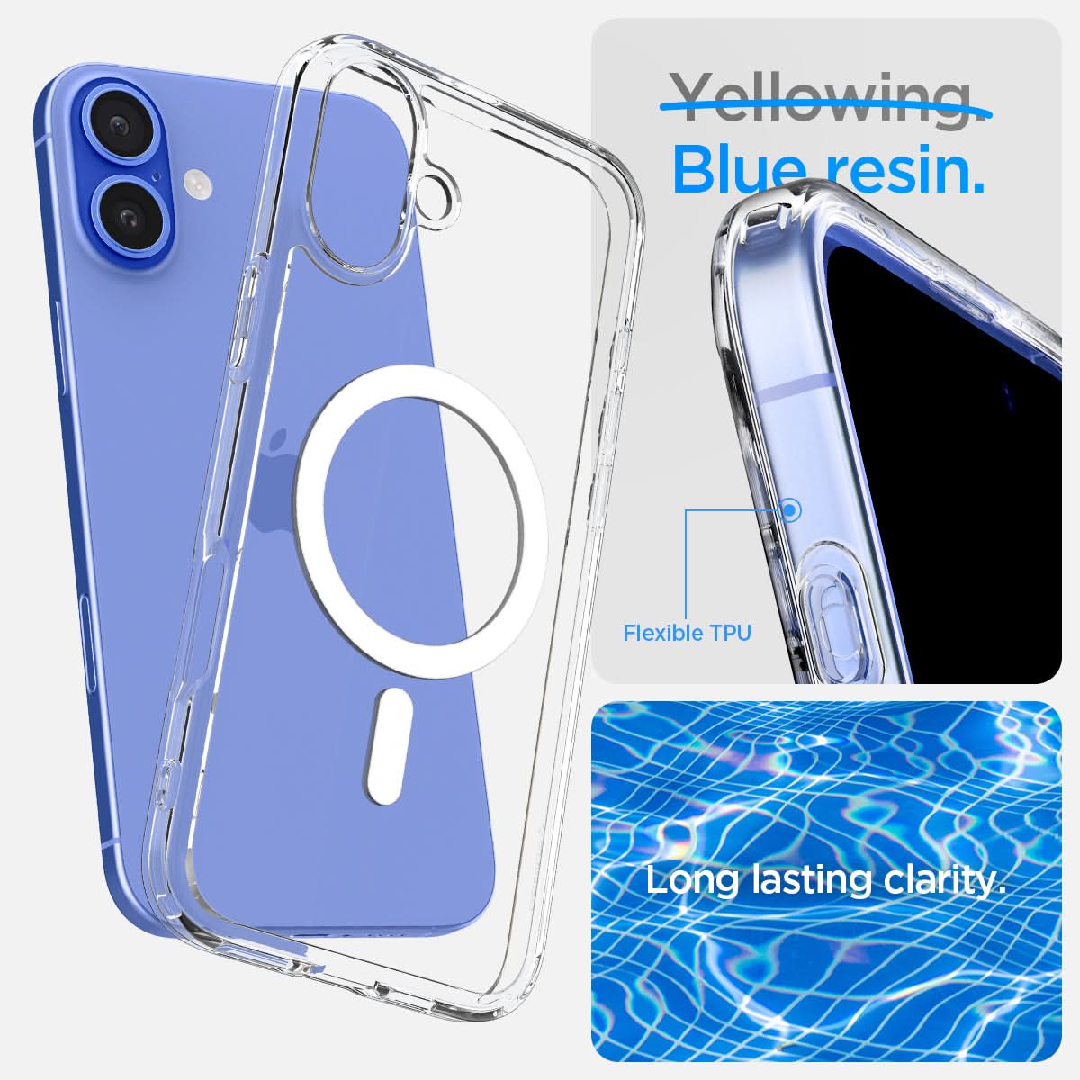 ACS08205 - iPhone 16 Case Ultra Hybrid (MagFit) in White blue resin. Flexible TPU. long lasting clarity.
