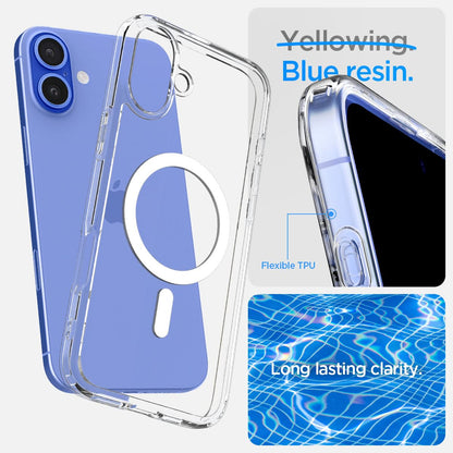 ACS08205 - iPhone 16 Case Ultra Hybrid (MagFit) in White blue resin. Flexible TPU. long lasting clarity.