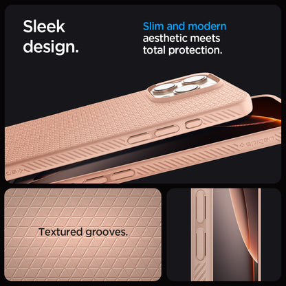 ACS08687 - iPhone 16 Pro Max Case Liquid Air in Rose Titanium showing the sleek design. Slim and modern aesthetic meets total protection with textured grooves