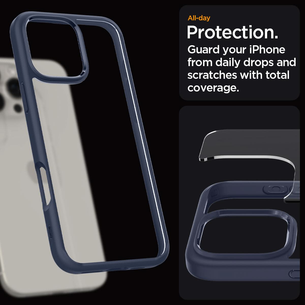 ACS08126 - iPhone 16 Pro Case Ultra Hybrid in Navy Blue all day protection. guard your iPhone from daily drops and scratches with total coverage.
