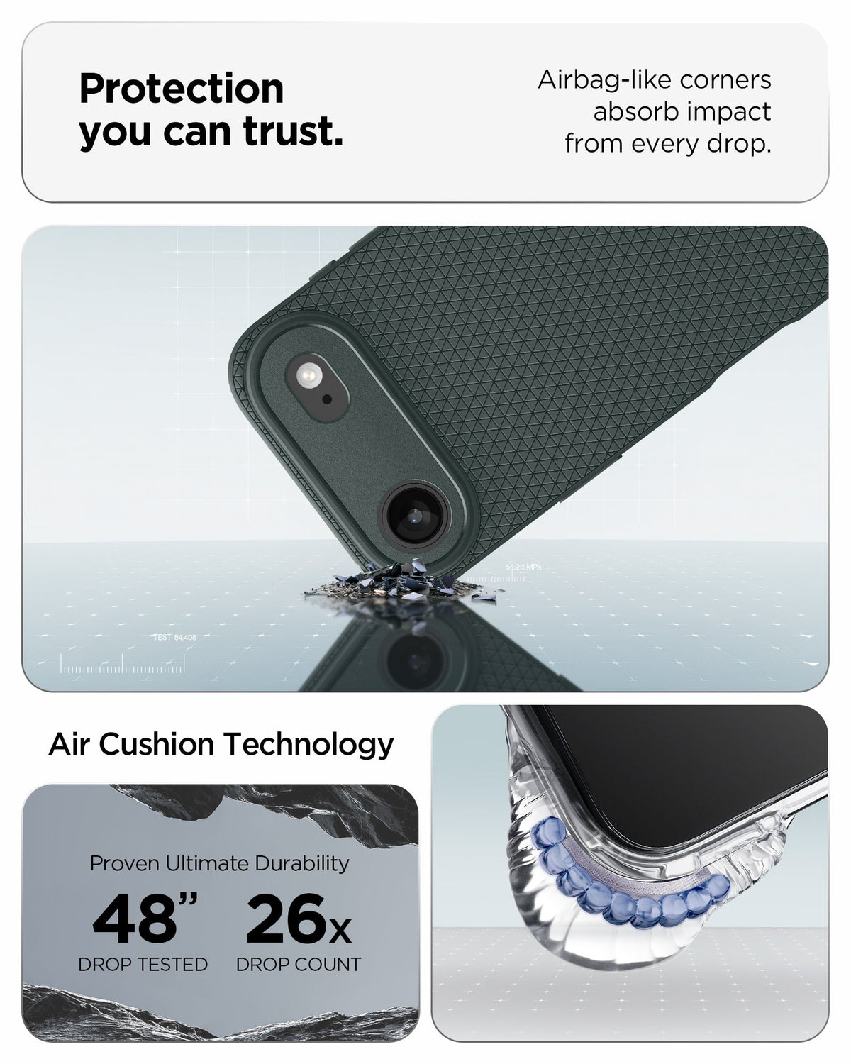 ACS09924 - iPhone 17 Air Liquid Air in Abyss Green protection you can trust. air bag like corners absorb impact from every drop. air cushion technology.