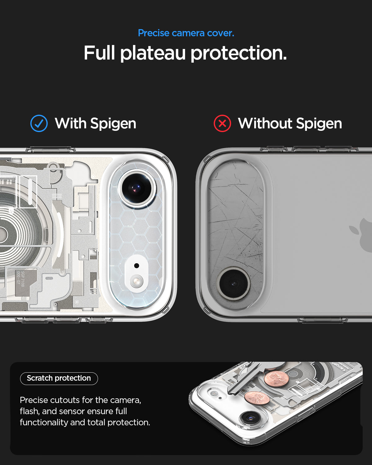 ACS10057 - iPhone 17 Air Ultra Hybrid Zero One (MagFit) in Zero One Natural Titanium showing precise camera cover. full plateau protection. scratch protection. precise cutouts for the camera, flash, and sensor ensure full functionality and total protection