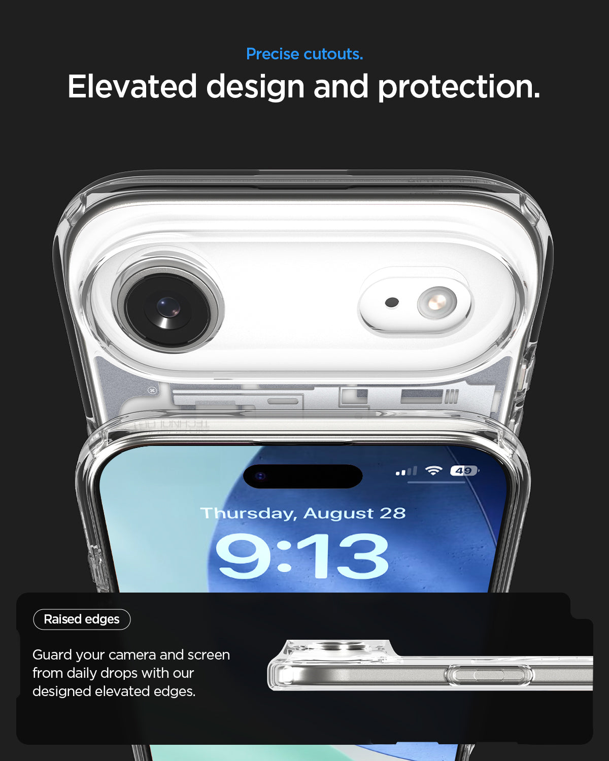 ACS10056 - iPhone 17 Air Ultra Hybrid Zero One (MagFit) in Zero One White showing precise cutouts. Elevated design and protection. Raised edges guard your camera and screen from daily drops with our designed elevated edges.