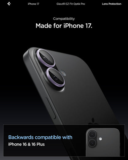 AGL10127 - iPhone 17 Optik Pro EZ Fit Lens Protector showing the compatibility. Made for the iPhone 17