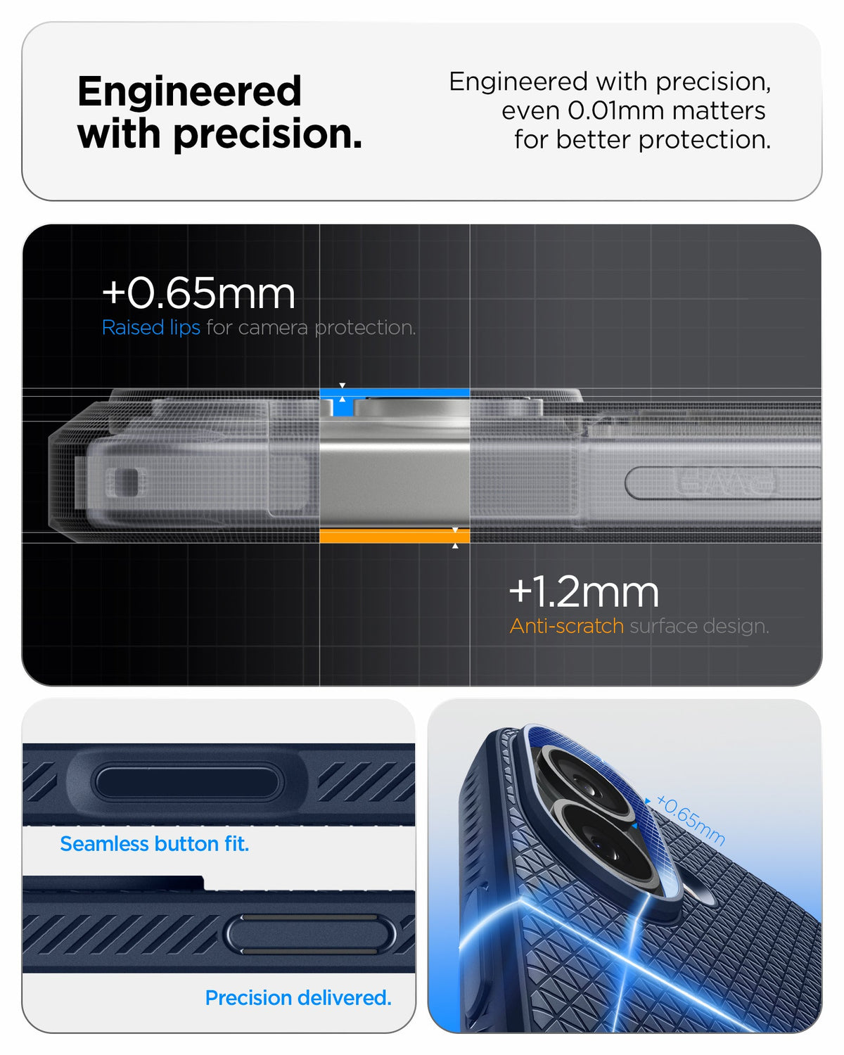 ACS09978 - iPhone 17 Liquid Air in Navy Blue showing engineered with precision. even 0.01mm matters for better protection. seamless button fit. precision delivered.