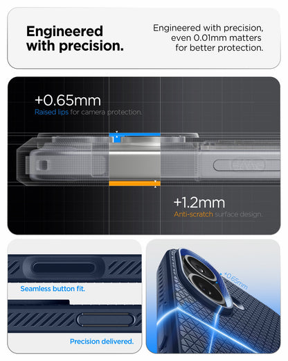 ACS09978 - iPhone 17 Liquid Air in Navy Blue showing engineered with precision. even 0.01mm matters for better protection. seamless button fit. precision delivered.
