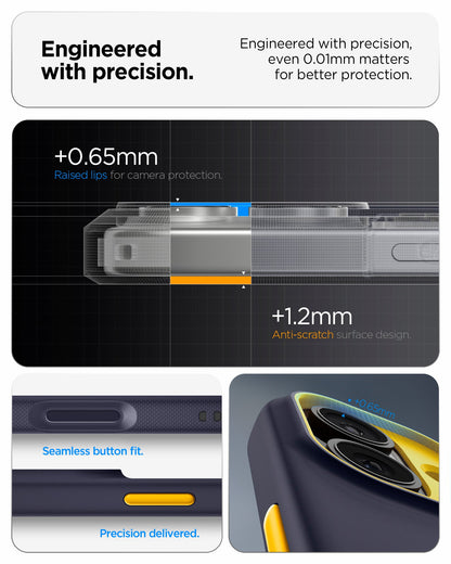 ACS09990 - iPhone 17 Nano Pop (MagFit) in Blueberry Navy showing the engineered with precision. Engineered with precision, even 0.01mm matters for better protection