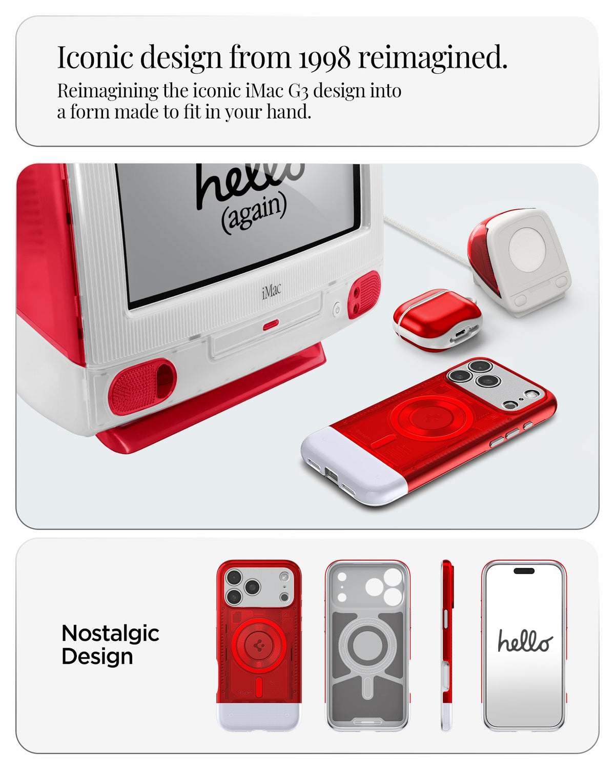 ACS09909 - iPhone 17 Pro Max Case Classic C1 (MagFit) in ruby showing iconic design from 1998 reimagined. reimagining the iconic iMac G3 design into a form made it to fit in your hand. nostalgic design.