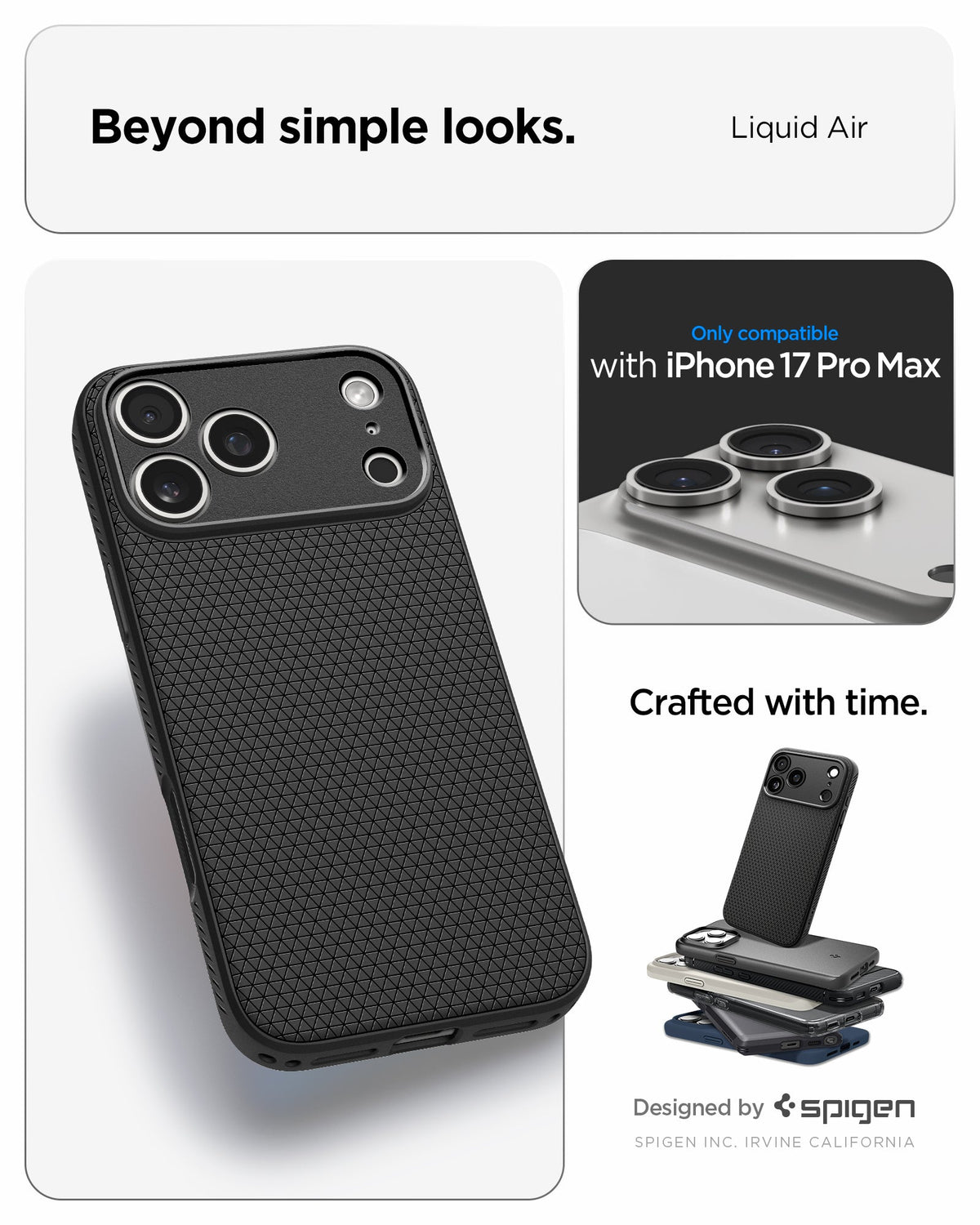 ACS09888 - iPhone 17 Pro Max Liquid Air in Matte Black showing beyond simple looks. liquid air. designed by spigen.