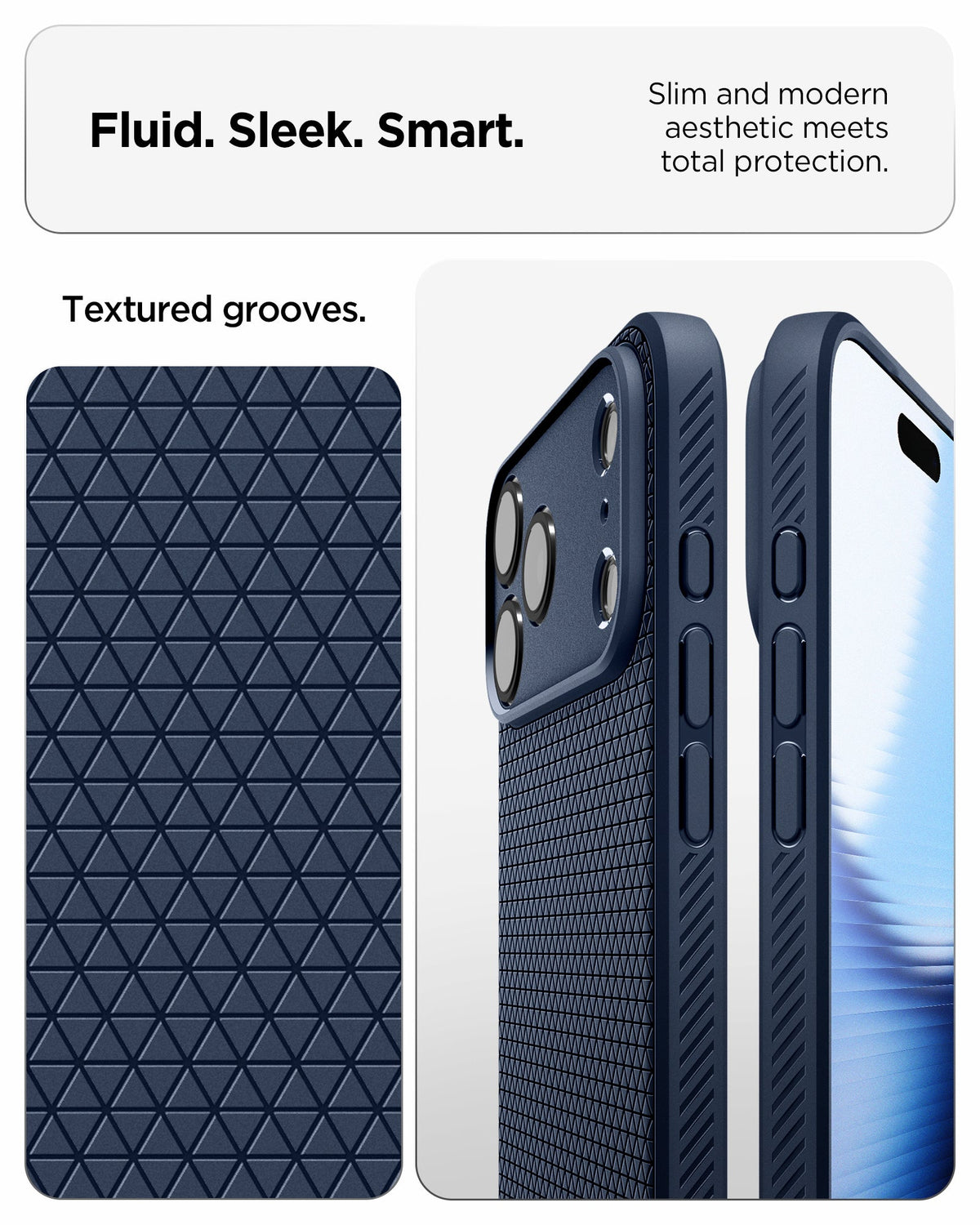 ACS09889 - iPhone 17 Pro Max Liquid Air in Navy Blue showing fluid, sleek, smart. slim and modern aesthetic meets total protection.