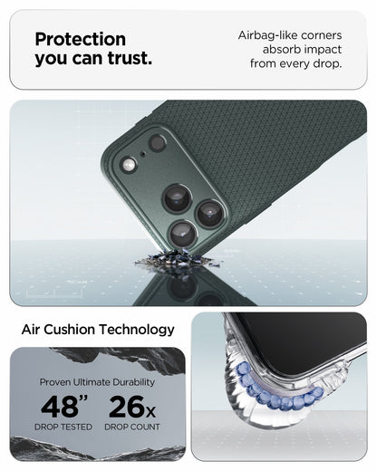 ACS09890 - iPhone 17 Pro Max Liquid Air in Abyss Green protection you can trust. air bag like corners absorb impact from every drop. air cushion technology.