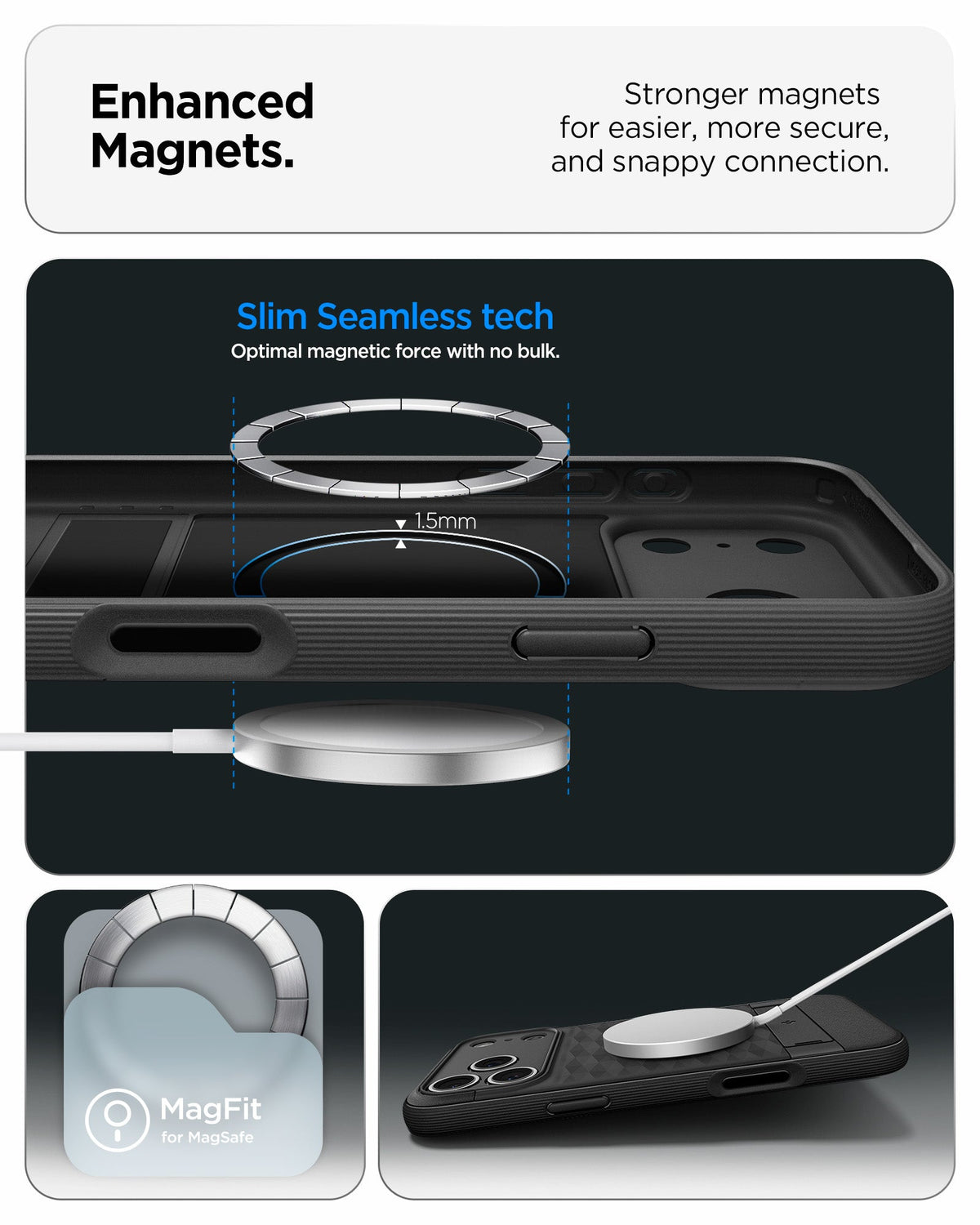 ACS09911 - iPhone 17 Pro Max Series Case Parallax S (MagFit) in black showing the enhanced magnets. Stronger magnets for easier, more secure and snappy connection