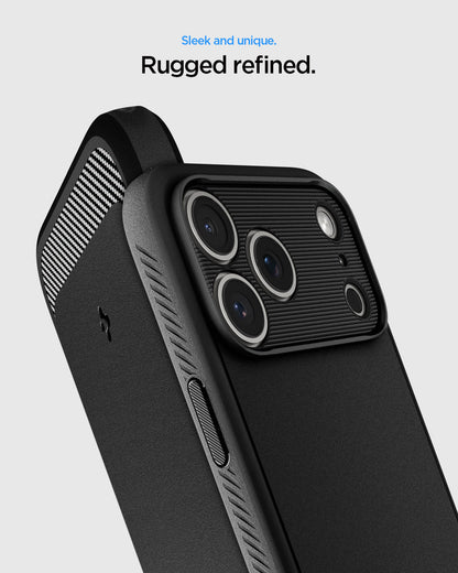 ACS09886 - iPhone 17 Pro Max Rugged Armor (MagFit) in Matte Black showing sleek and unique. Rugged refined.