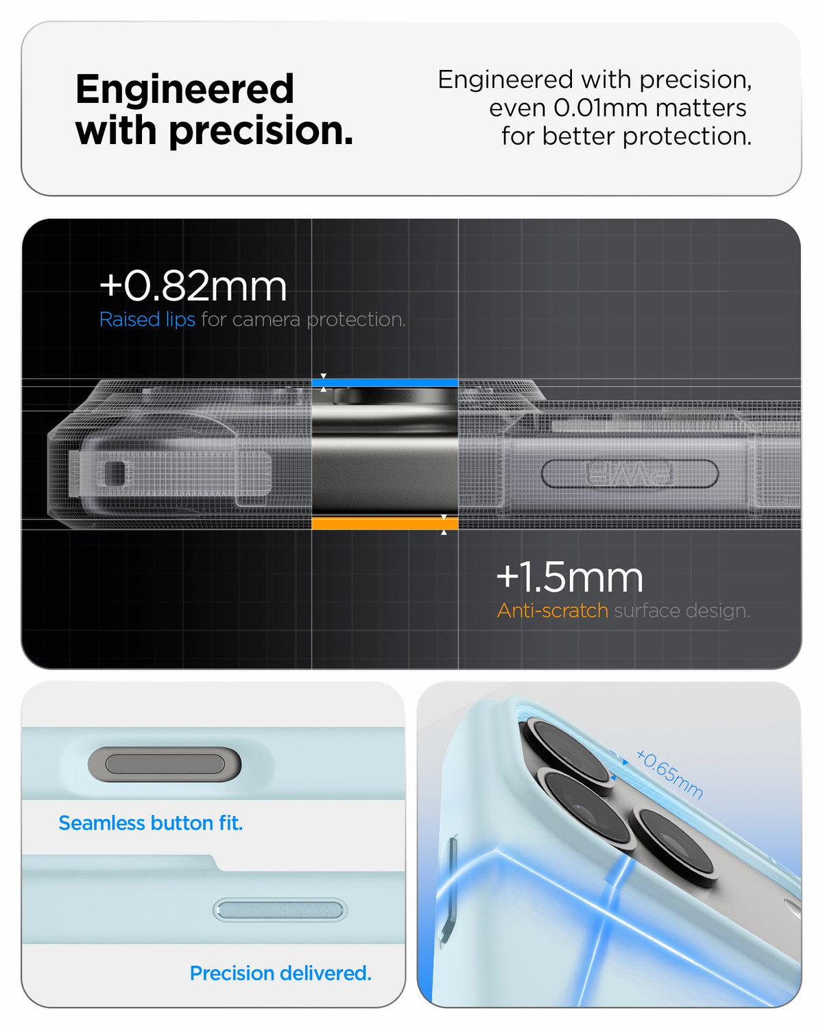 ACS10048 - iPhone 17 Pro Max Silicone Fit (MagFit) Case in blue showing engineered with precision. Engineered with precision even 0.01mm matters for better protection.