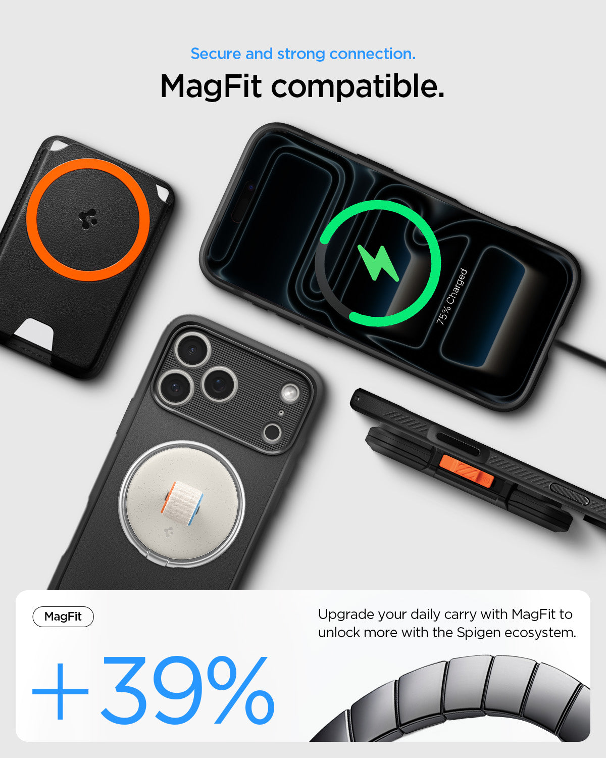 ACS09940 - iPhone 18 Pro / iPhone 17 Pro Rugged Armor (MagFit) in Matte Black showing secure and strong connection. magfit compatible