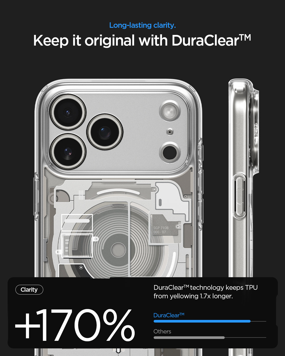 ACS10041 - iPhone 18 Pro Max / iPhone 17 Pro Max Ultra Hybrid Zero One (MagFit) Natural Titanium showing long-lasting clarity with DuraClear Technology designed to resist yellowing 1.7 times longer