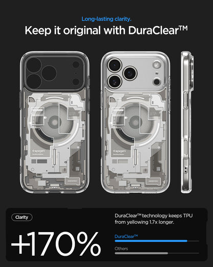 ACS10072 - iPhone 17 Pro Case Ultra Hybrid Zero One (MagFit) in Zero One Natural Titanium showing long lasting clarity. keep it original with dura clear.