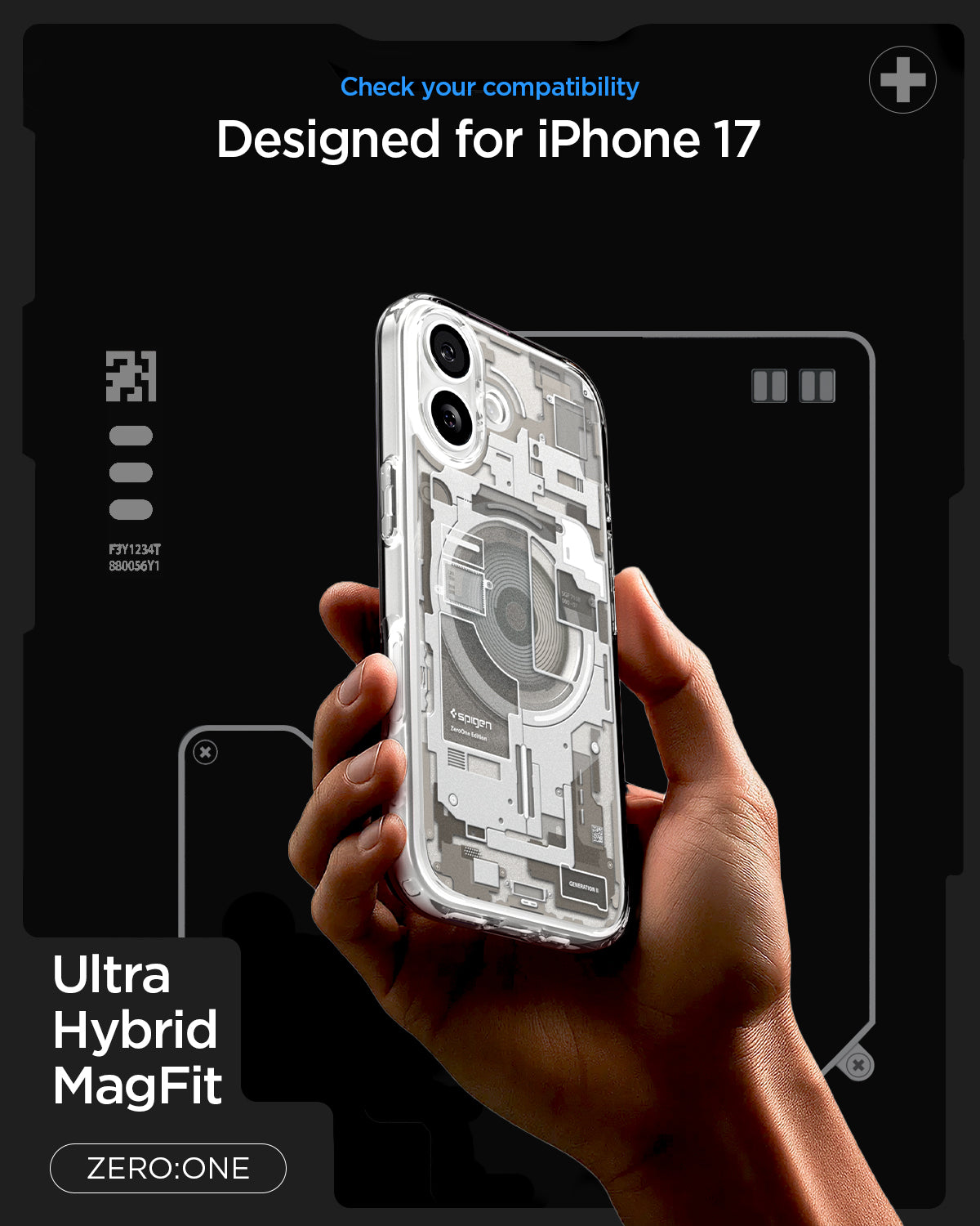 ACS10088 - iPhone 17 Ultra Hybrid Zero One (MagFit) in Zero One Natural Titanium showing check your compatibility. ultra hybrid magfit