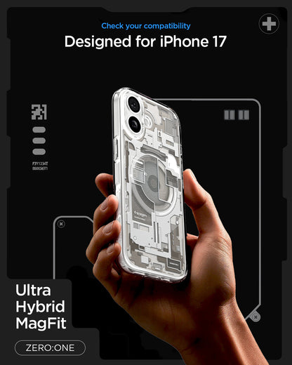 ACS10088 - iPhone 17 Ultra Hybrid Zero One (MagFit) in Zero One Natural Titanium showing check your compatibility. ultra hybrid magfit
