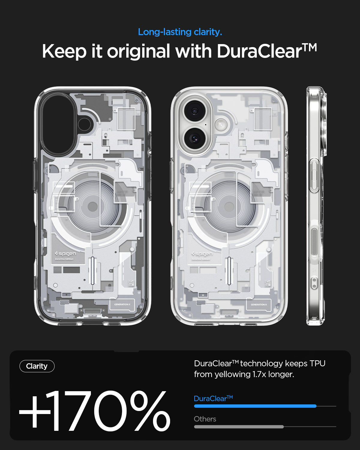 ACS10087 - iPhone 17 Ultra Hybrid Zero One (MagFit) in Zero One White showing long lasting clarity. keep it original with dura clear.