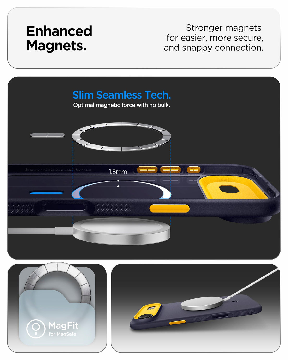 ACS09931 - iPhone 17 Air Case Nano Pop (MagFit) in blueberry navy showing the enhanced magnets. Stronger magnets for easier, more secure and snappy connection