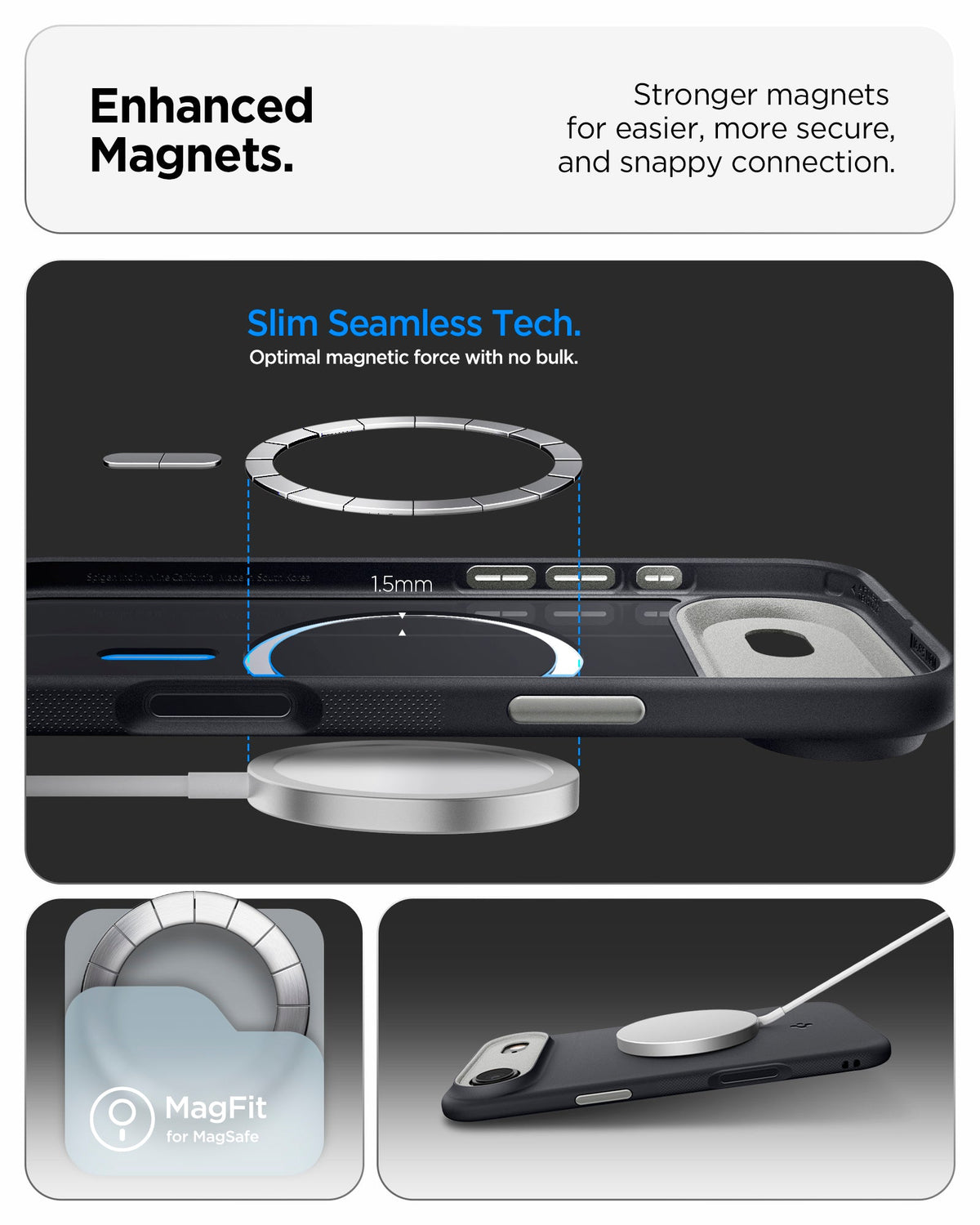 ACS09933 - iPhone 17 Air Case Nano Pop (MagFit) in black sesame showing the enhanced magnets. Stronger magnets for easier, more secure and snappy connection