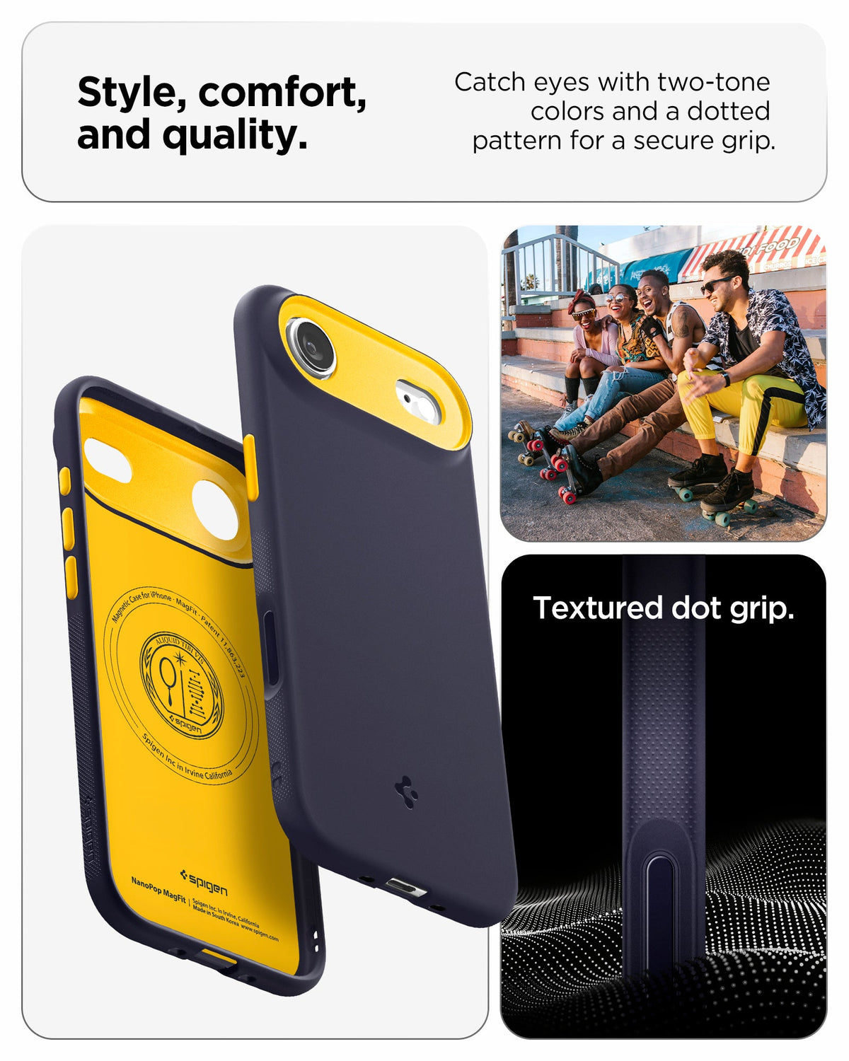 ACS09931 - iPhone 17 Air Case Nano Pop (MagFit) in blueberry navy showing the style, comfort and quality. Catch eyes with two-tone colors and a dotted pattern for a secure grip