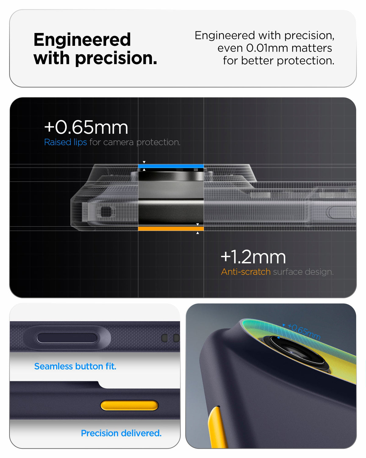 ACS09931 - iPhone 17 Air Case Nano Pop (MagFit) in blueberry navy showing the engineered with precision. Engineered with precision, even 0.01mm matters for better protection