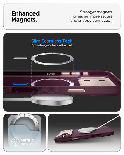 ACS09914 - iPhone 17 Pro Max Case Nano Pop (MagFit) in burgundy bean showing the enhanced magnets. Stronger magnets for easier, more secure and snappy connection
