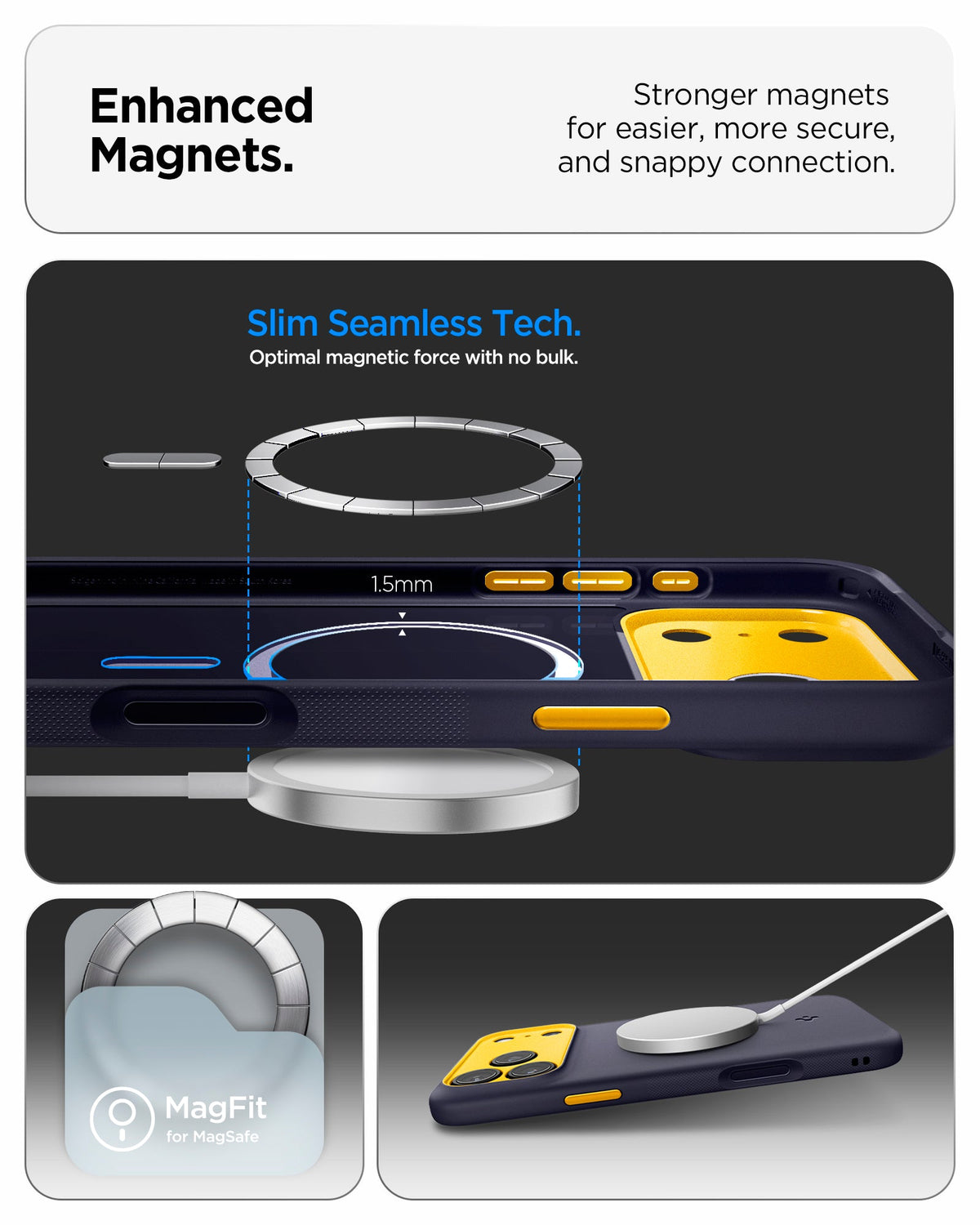 ACS09913 - iPhone 17 Pro Max Case Nano Pop (MagFit) in blueberry navy showing the enhanced magnets. Stronger magnets for easier, more secure and snappy connection