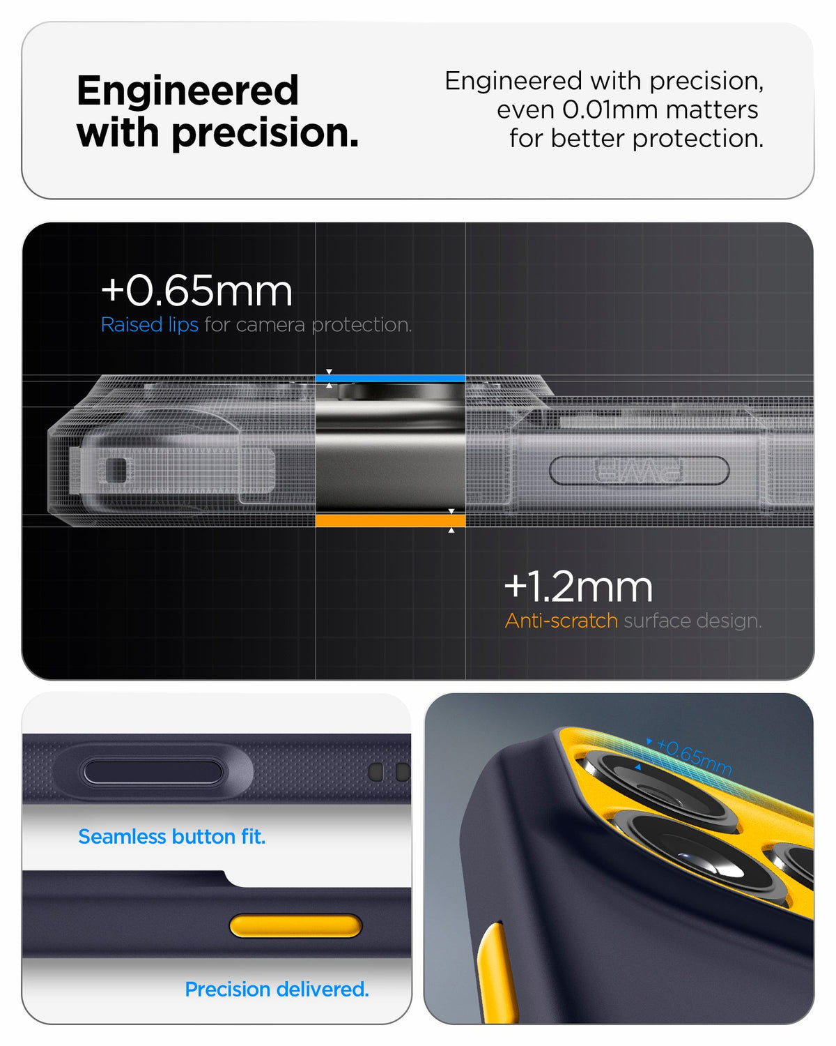 ACS09966 - iPhone 17 Pro Case Nano Pop (MagFit) in blueberry navy showing the engineered with precision. Engineered with precision, even 0.01mm matters for better protection