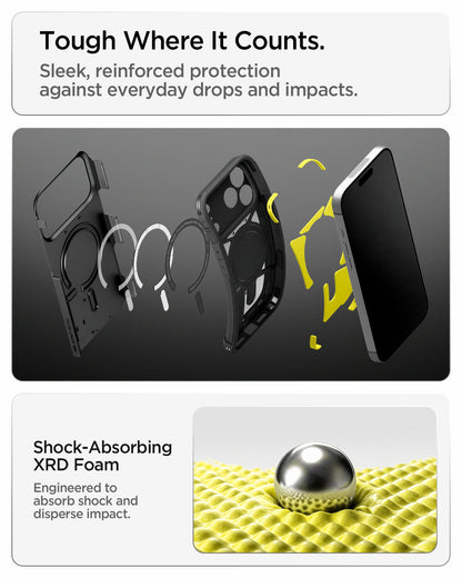 ACS09897 - iPhone 18 Pro Max / iPhone 17 Pro Max Tough Armor T Mag Fit Black showing a layered protective structure with shock-absorbing foam engineered to disperse impact