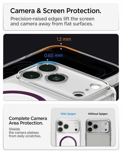 ACS12331 - iPhone 18 Pro Max / iPhone 17 Pro Max Ultra Hybrid (MagFit) in Clear Dark Cherry showing raised edges around the screen and camera area for added protection against scratches