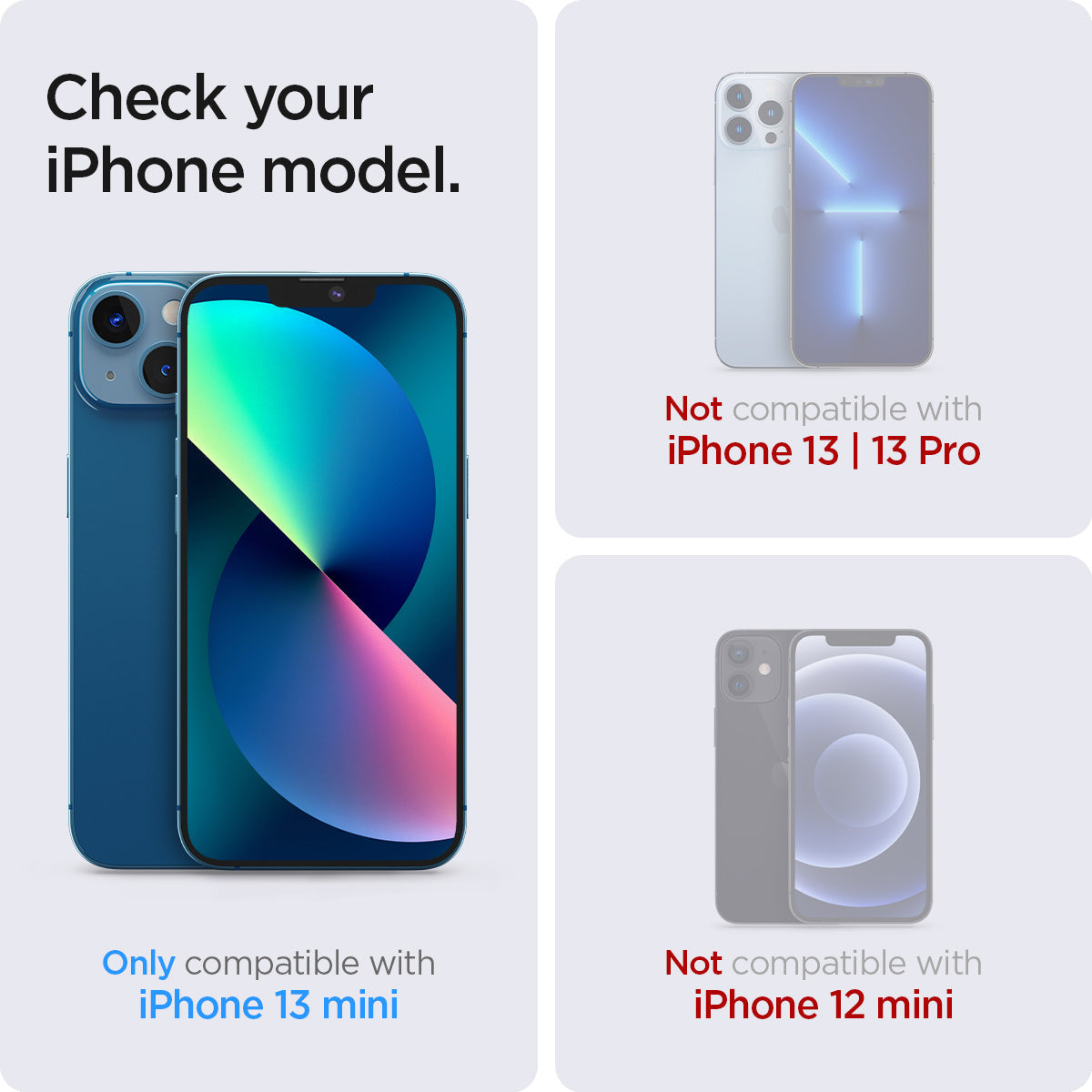 AGL03397 - iPhone 13 Mini Screen Protector EZ FIT GLAS.tR (Sensor Protection) showing the compatibility only with iPhone 13 mini. Not compatible with iPhone 13 | 13 Pro and iPhone 12 mini