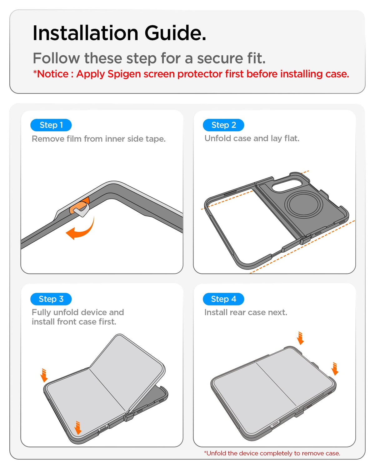 ACS11694 - iPhone Duo Air Fit Pro (Mag Fit) showing a four-step installation guide for applying the case securely to a foldable device.