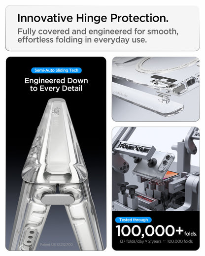 ACS11781 - iPhone Duo Ultra Hybrid Pro showing semi-auto sliding hinge protection engineered for smooth folding and tested through 100,000+ folds