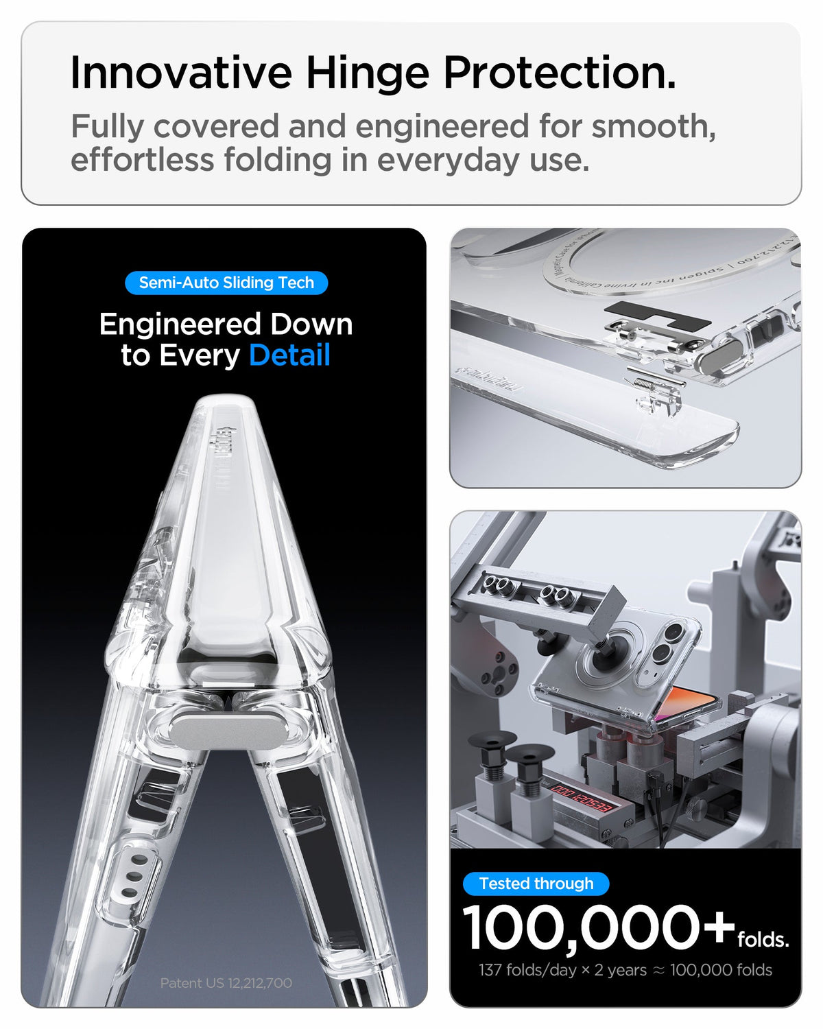 ACS11782 - iPhone Duo Ultra Hybrid Pro S (Mag Fit) showing the hinge protection system with sliding components and fold testing