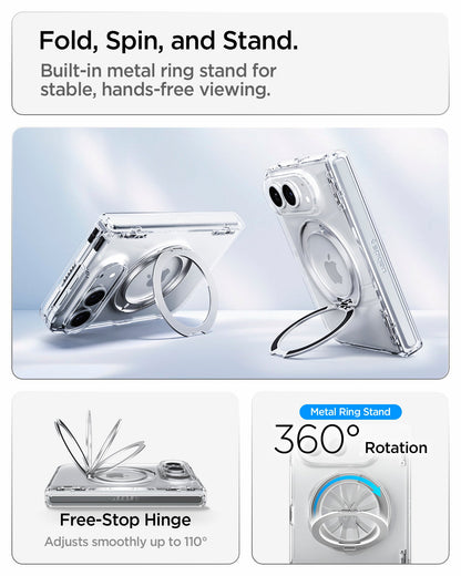 ACS11782 - iPhone Duo Ultra Hybrid Pro S (Mag Fit) showing fold, spin, and stand free stop hinge and 360 rotation